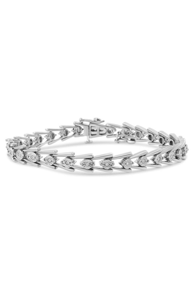 Diamond Miracle-Set Double Swoosh Milgrain Style Tennis Bracelet